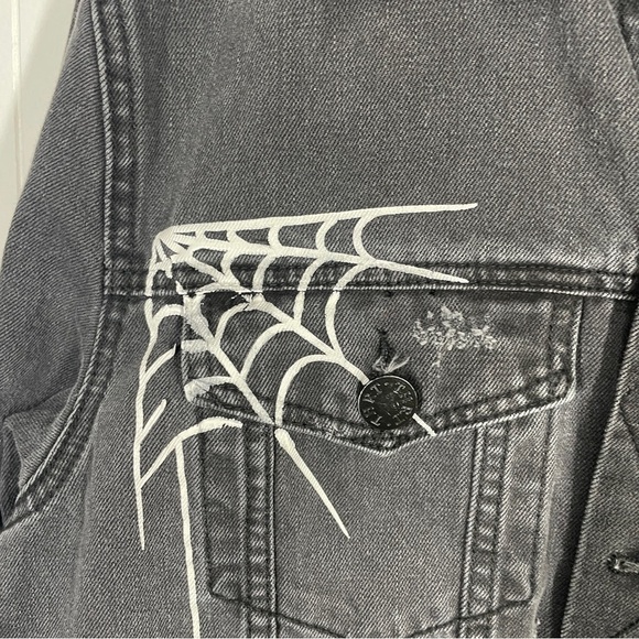 THRT Embroidered and Painted Black Denim Jacket Medium - Picture 6 of 9